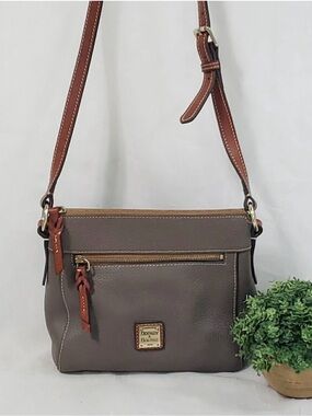 Dooney & Bourke Florentine Bag Taupe Pebble Leather Crossbody with Tan Trim